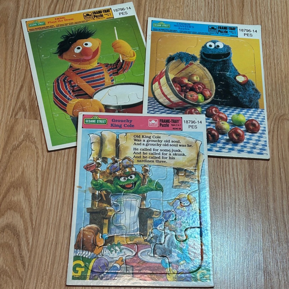 Sesame Street Puzzles: Ernie, Cookie Monster & Oscar 3‎ Vintage Golden